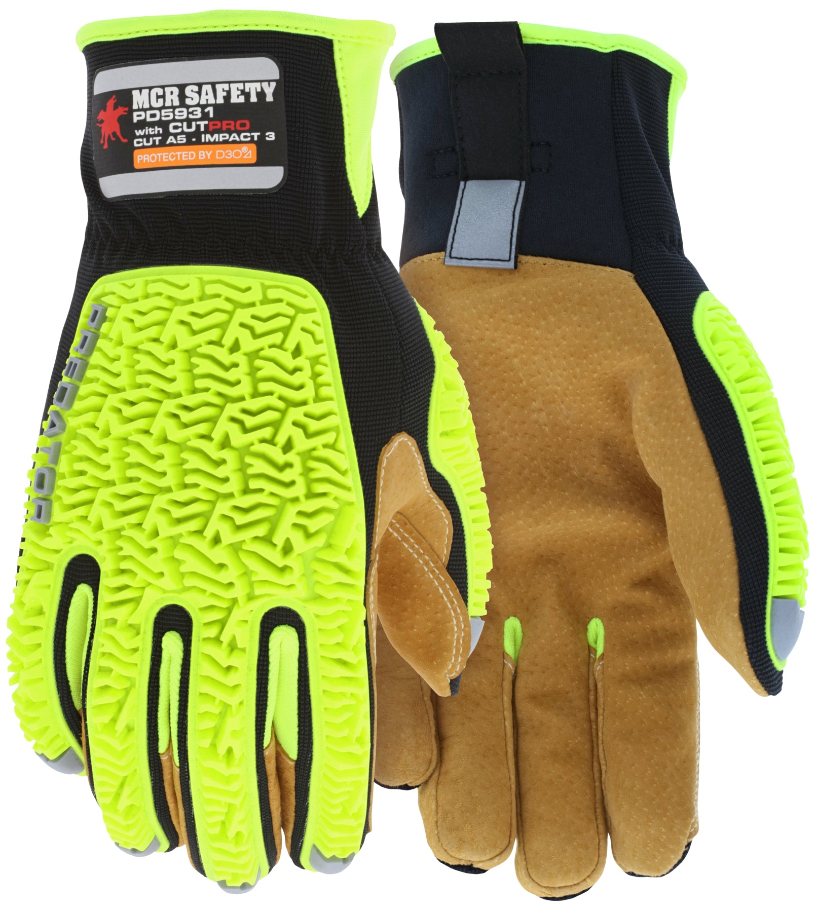 MCR Safety Predator Gloves, Impact 1, Goatskin, CutPro A9, Orange/White, M