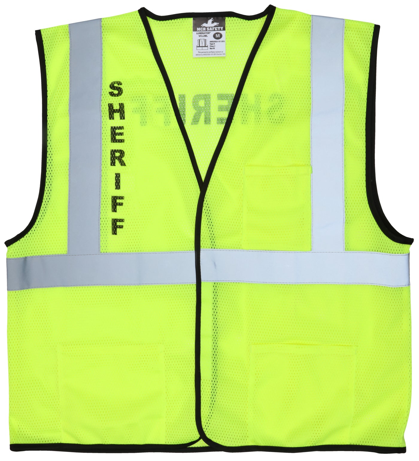 VCL2MLSHF - Hi Vis Reflective Lime Safety Vest Sheriff
